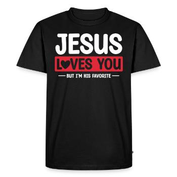 Jésus t’aime, mais je suis sa plus chère - T-shirt Premium bio Homme - noir - Devant - Nico (187cm)