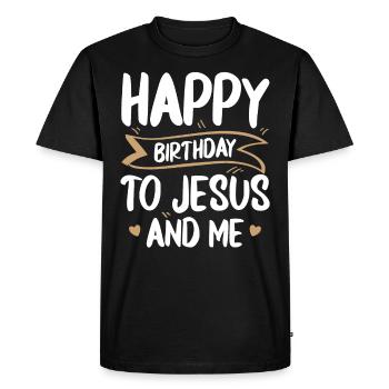 Joyeux anniversaire pour Jésus et moi plus religieux - T-shirt Premium bio Homme - noir - Devant - Nico (187cm)