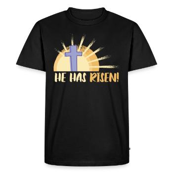 Il est ressuscité le dimanche de Pâques Jésus - T-shirt Premium bio Homme - noir - Devant - Nico (187cm)