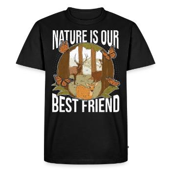 La nature est notre meilleure amie Forest Deer Day - T-shirt Premium bio Homme - noir - Devant - Nico (187cm)