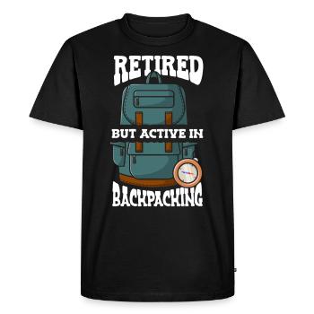 Retired, but active in Backpacking Wanderer - Men's Premium Organic T-Shirt - black - Front - Nico (187cm)