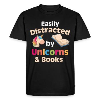 Amateurs de livres Facile à distraire par les licornes - T-shirt Premium bio Homme - noir - Devant - Nico (187cm)