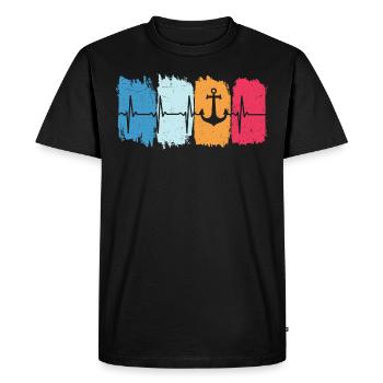 Retro Anchor Heartbeat Ship Anchor North Captain - T-shirt Premium bio Homme - noir - Devant - Nico (187cm)