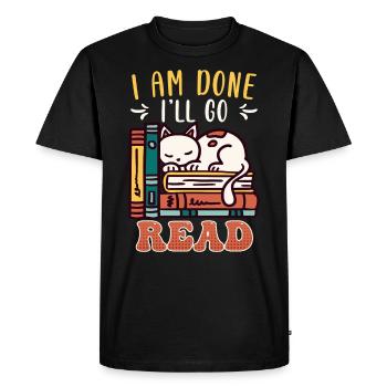 Amateur de livres fan de chat rat de bibliothèque lecteur de livre - T-shirt Premium bio Homme - noir - Devant - Nico (187cm)