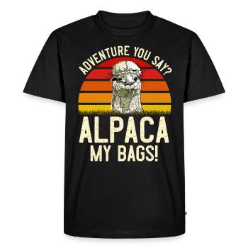 Alpaga mes sacs Alpiniste Drôle de randonnée - T-shirt Premium bio Homme - noir - Devant - Nico (187cm)