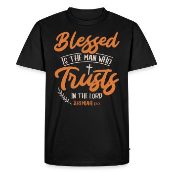 Béni soit l’homme qui compte sur le Seigneur Jésus - T-shirt Premium bio Homme - noir - Devant - Nico (187cm)