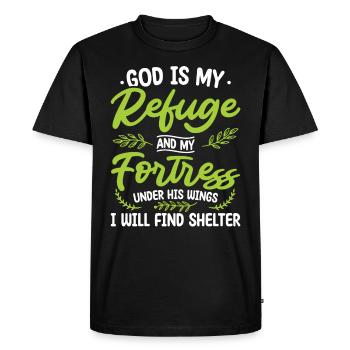 Dieu est mon refuge et ma forteresse - T-shirt Premium bio Homme - noir - Devant - Nico (187cm)