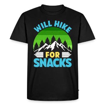Hiker Funny Mountain Fan Will Hike for Snacks - Men's Premium Organic T-Shirt - black - Front - Nico (187cm)