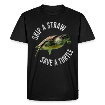 Skip A Straw Save A Turtle Environment Turtle - Men's Premium Organic T-Shirt - black - Front - Nico (187cm)