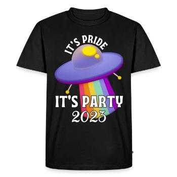 On Pridet est une fête. - T-shirt Premium bio Homme - noir - Devant - Nico (187cm)