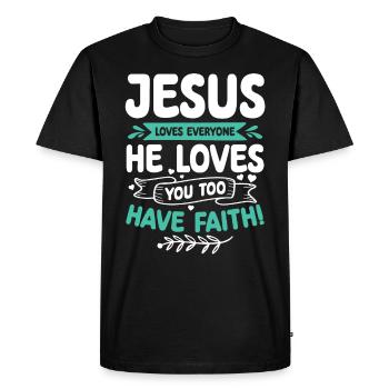 Jésus aime chaque verset biblique Croyez Jésus-Christ - T-shirt Premium bio Homme - noir - Devant - Nico (187cm)