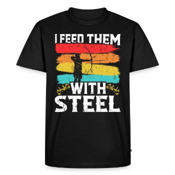 Bogenfischer Je les nourris avec Steel Bowfishing - T-shirt Premium bio Homme - noir - Devant - Nico (187cm)