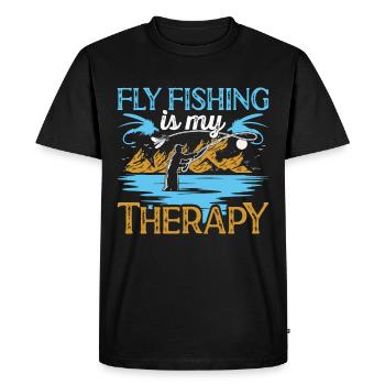 La pêche à la mouche est ma thérapie Pêche à la mouche Chasse au poisson - T-shirt Premium bio Homme - noir - Devant - Nico (187cm)