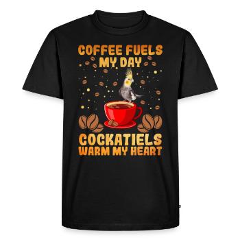 Le café alimente ma journée Les cockatiels réchauffent mon cœur Vogel - T-shirt Premium bio Homme - noir - Devant - Nico (187cm)