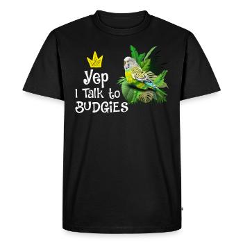 Piepmatz Oui, je parle aux perruches de Budgie - T-shirt Premium bio Homme - noir - Devant - Nico (187cm)