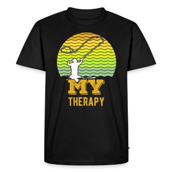 Pêche à la mouche Ma thérapie Chasse aux poissons Pêcheurs - T-shirt Premium bio Homme - noir - Devant - Nico (187cm)