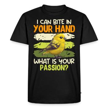 Canaries je peux mordre dans ta passion de la main - T-shirt Premium bio Homme - noir - Devant - Nico (187cm)