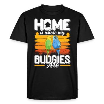 La maison est l’endroit où mes perruches sont perruches - T-shirt Premium bio Homme - noir - Devant - Nico (187cm)