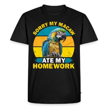 Aras Désolé mon ara a mangé mes devoirs Porte-perroquet - T-shirt Premium bio Homme - noir - Devant - Nico (187cm)