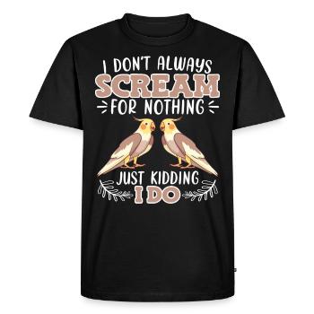 Je ne crie pas pour rien Perruches - T-shirt Premium bio Homme - noir - Devant - Nico (187cm)