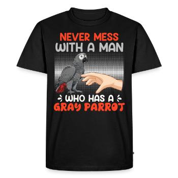 Perroquet gris Ne jouez jamais avec un homme - T-shirt Premium bio Homme - noir - Devant - Nico (187cm)