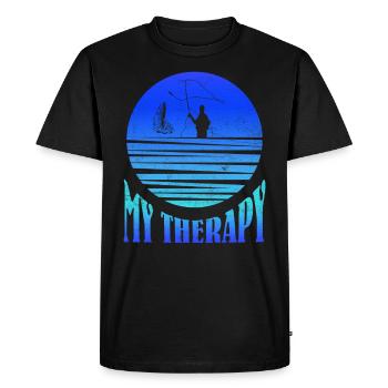 Pêche à la mouche Ma thérapie Chasse aux poissons Pêcheurs - T-shirt Premium bio Homme - noir - Devant - Nico (187cm)