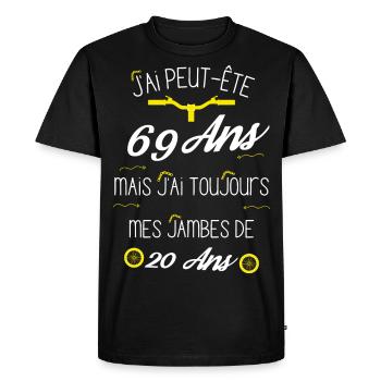 69 ans j ai toujour mes jambes de 20 ans - T-shirt Premium bio Homme - noir - Devant - Nico (187cm)