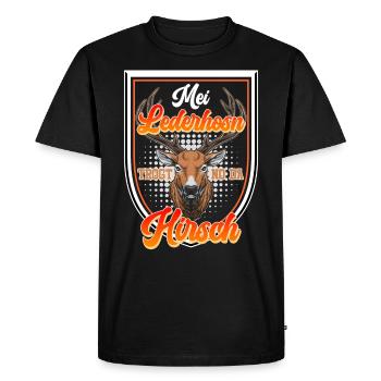 Mei Lederhosn Trogt no da Hirsch Bayerisch - Männer Premium Bio T-Shirt - Schwarz - Vorne - Nico (187cm)