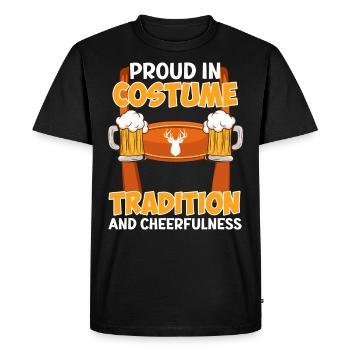 Lederhosen Proud in Costume Tradition Cheefulness - Men's Premium Organic T-Shirt - black - Front - Nico (187cm)