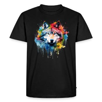 loup , loup gris aquarelle - T-shirt Premium bio Homme - noir - Devant - Nico (187cm)