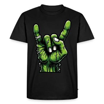 Electric Vibes Hand Gesture Tee - Rock and Roll - T-shirt Premium bio Homme - noir - Devant - Nico (187cm)