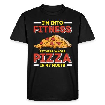 Pizza Baking I'm Into Fitness Whole Pizza in Mouth - Men's Premium Organic T-Shirt - black - Front - Nico (187cm)