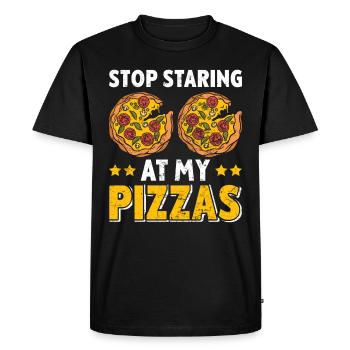 Pizza Fan Stop Staring at my Pizzas Backfans - Men's Premium Organic T-Shirt - black - Front - Nico (187cm)
