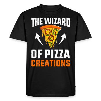 Pizza God Who Masters His Art Pizza Dough - Men's Premium Organic T-Shirt - black - Front - Nico (187cm)