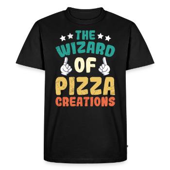 Pizza God Who Masters His Art Pizza Dough - Men's Premium Organic T-Shirt - black - Front - Nico (187cm)