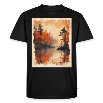 Classic Scenery Papyrus Scroll Onsen Japanese - Men's Premium Organic T-Shirt - black - Front - Nico (187cm)