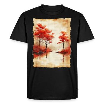Classic Scenery Papyrus Scroll Onsen Japanese - Men's Premium Organic T-Shirt - black - Front - Nico (187cm)