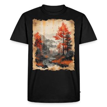 Classic Scenery Papyrus Scroll Onsen Japanese - Men's Premium Organic T-Shirt - black - Front - Nico (187cm)