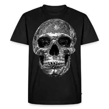 Tête de mort, métallique, paillettes, rivets, argent - T-shirt Premium bio Homme - noir - Devant - Nico (187cm)