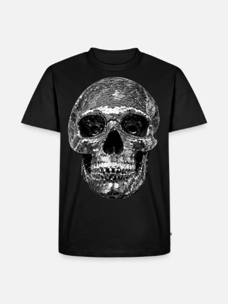 Dödskalle, metallic, paljetter, nitar, silver - Ekologisk premium-T-shirt herr - svart
