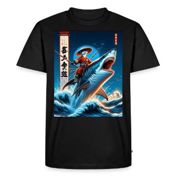 Requin pêcheur japonais vague Art pêche - T-shirt Premium bio Homme - noir - Devant - Nico (187cm)