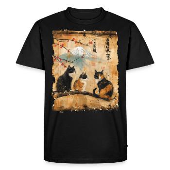 Mt. Fuji Kitten Papyrus Scroll Retro - Men's Premium Organic T-Shirt - black - Front - Nico (187cm)