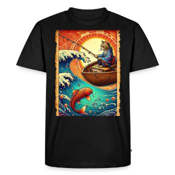 Carpe japonaise pêcheur chaton Papyrus rétro - T-shirt Premium bio Homme - noir - Devant - Nico (187cm)