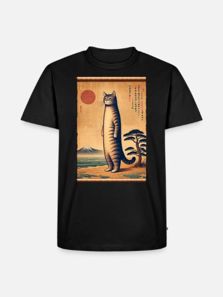 Mont Fuji coucher de soleil Papyrus défilement rétro - T-shirt Premium bio Homme - noir