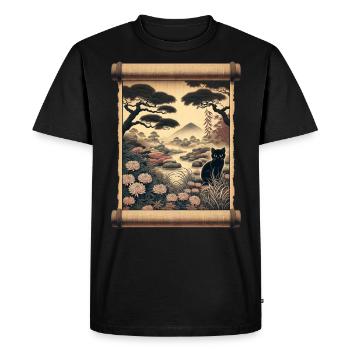 Mt. Fuji Flower Papyrus Scroll Retro - Men's Premium Organic T-Shirt - black - Front - Nico (187cm)
