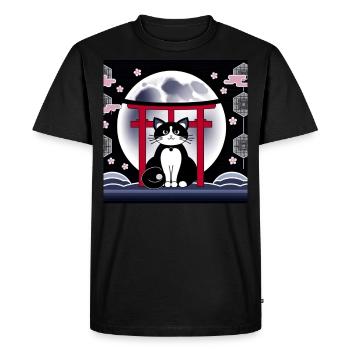 Moon Retro Floral Japanese Art Torii - Men's Premium Organic T-Shirt - black - Front - Nico (187cm)