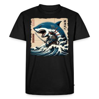 Requin pêcheur japonais vague Art pêche - T-shirt Premium bio Homme - noir - Devant - Nico (187cm)
