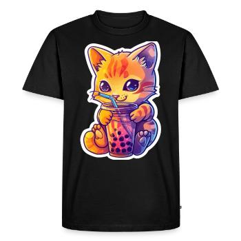 Bubble Tea Getränk Lover Kitten Drink Comic - Men's Premium Organic T-Shirt - black - Front - Nico (187cm)