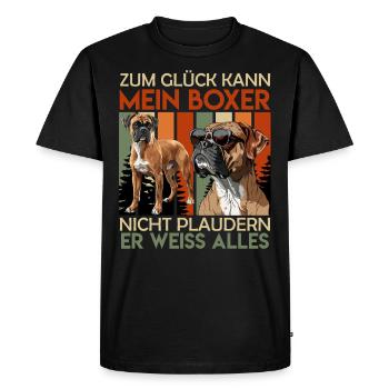 Deutscher Boxer BOXER NICHT PLAUDERN ER WEISS - Männer Premium Bio T-Shirt - Schwarz - Vorne - Nico (187cm)