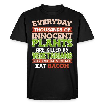 Anti Vegan THOUSANDS OF INNOCENT PLANTS KILLED - Men's Premium Organic T-Shirt - black - Front - Nico (187cm)